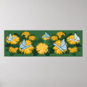 Paardenbloem Bed & Vlinders Geel & Groen Poster (Voorkant)