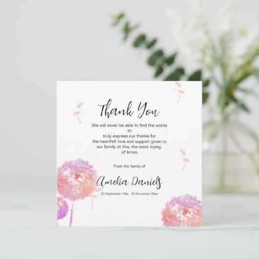  paardenbloem begrafenis dank u kaart (Staand voorkant)