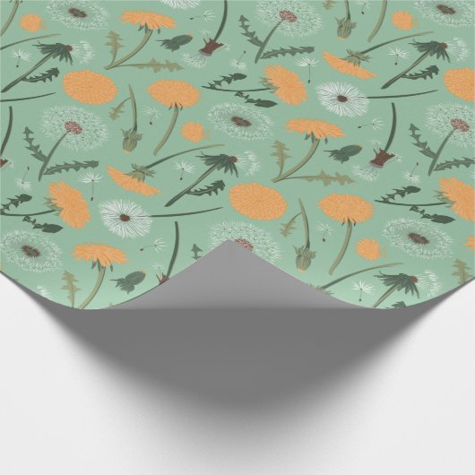 Paardenbloem bloeit Sinaasappel bloemmotief Cadeaupapier (Hoek)