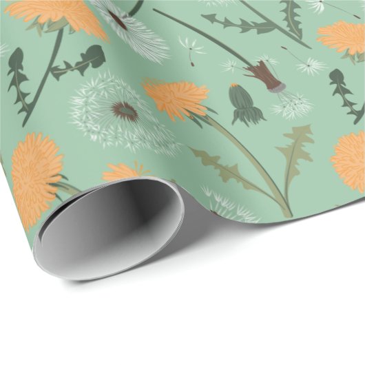 Paardenbloem bloeit Sinaasappel bloemmotief Cadeaupapier (Rol Hoek)