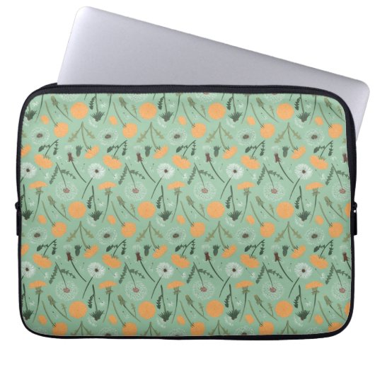 Paardenbloem bloeit Sinaasappel bloemmotief Laptop Sleeve (Voorkant)