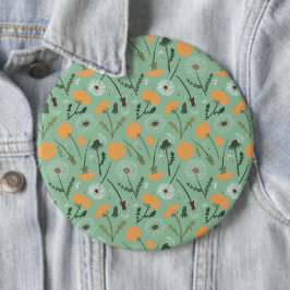Paardenbloem bloeit Sinaasappel bloemmotief Ronde Button 6,0 Cm