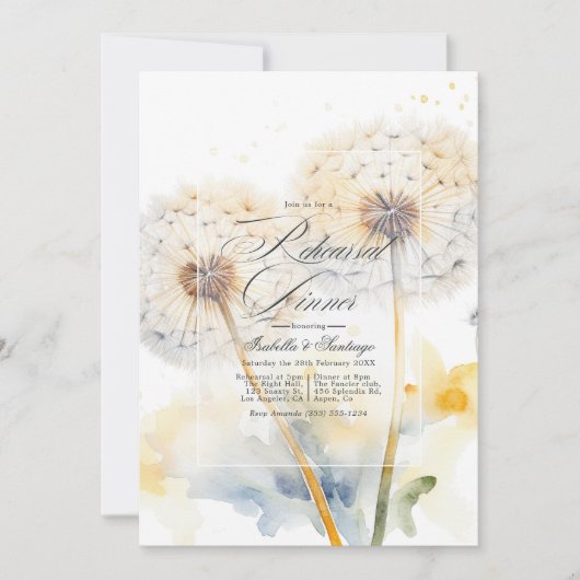 Paardenbloem bruiloft repetitie diner QR-code Kaart (Voorkant)