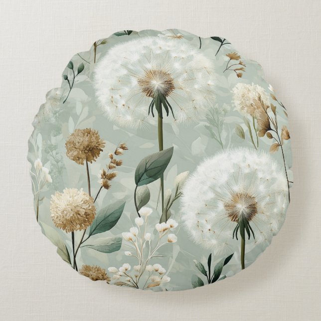 Paardenbloem Design Serie #18 Rond Kussen (Voorkant)