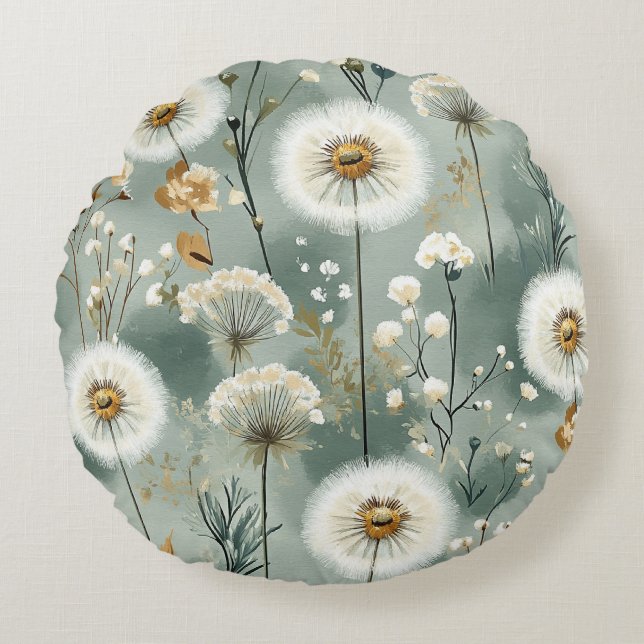 Paardenbloem Design Serie #3 Rond Kussen (Voorkant)