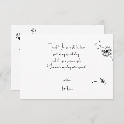 Paardenbloem eerste verjaardag bedankkaart (Voorkant / Achterkant)