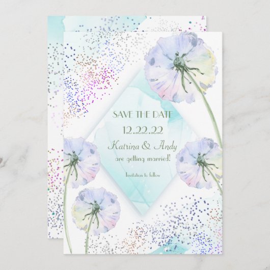 Paardenbloem en Glitter Trouw Save The Date Kaart (Voorkant / Achterkant)