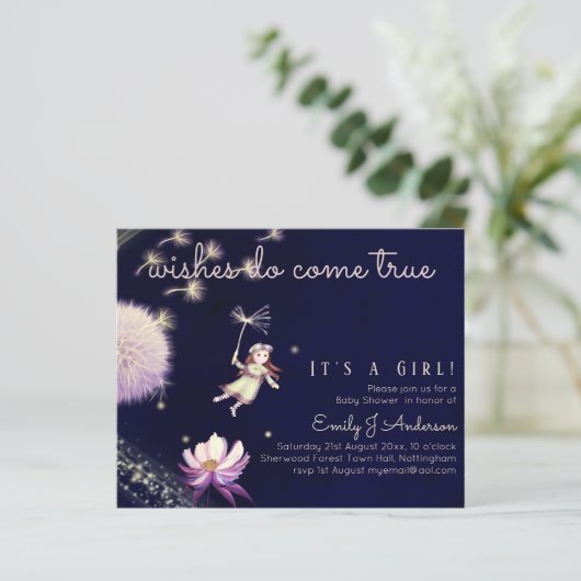 Paardenbloem Fee Wensen Komen Uit Baby Shower (Staand voorkant)