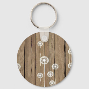 Paardenbloem Houten Landelijke Patroon Sleutelhanger