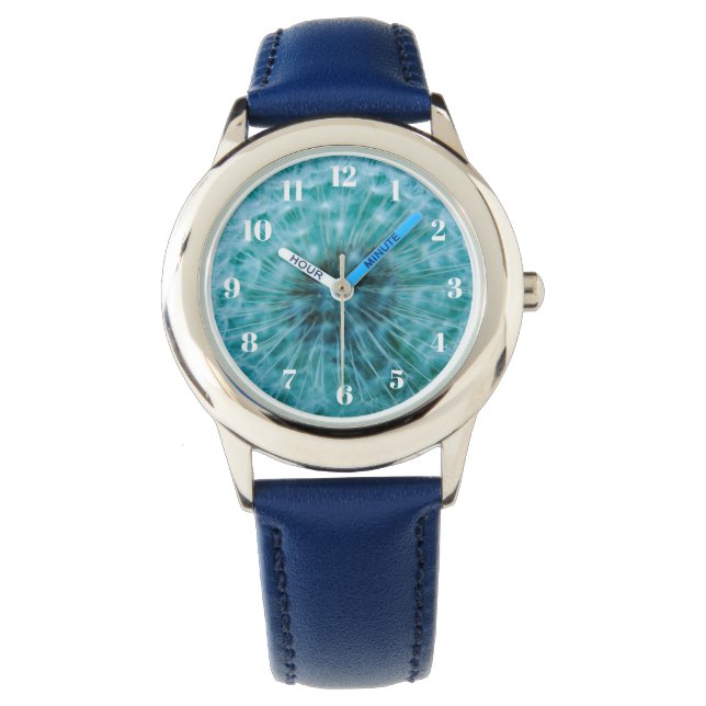 Paardenbloem in Blauw Kind horloge (Voorkant)