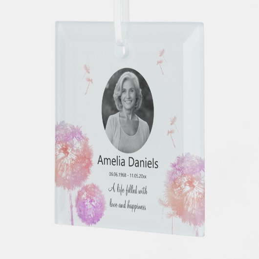  paardenbloem klok in liefdevolle herinnering glas ornament (Voorkant links)