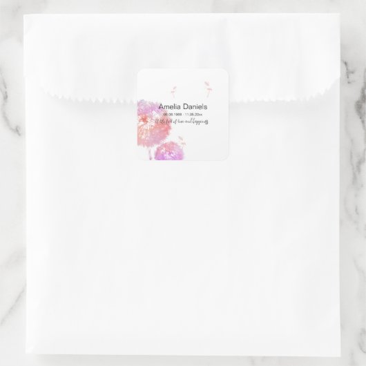 Paardenbloem Klok in liefdevolle herinnering Vierkante Sticker (Tas)