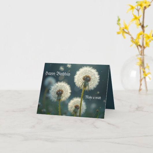 Paardenbloem Klokken Maak een Wens Kaart (Gele Bloem)