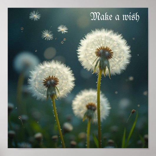 Paardenbloem Klokken Maak een Wens Poster (Voorkant)