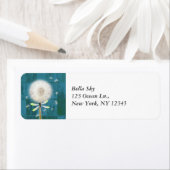 Paardenbloem libel rustiek blauw schuurhout etiket (Insitu)