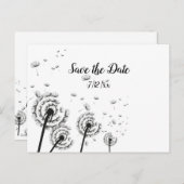Paardenbloem Pluizen Zwart en Wit Save the Date Aankondigingskaart (Voorkant / Achterkant)