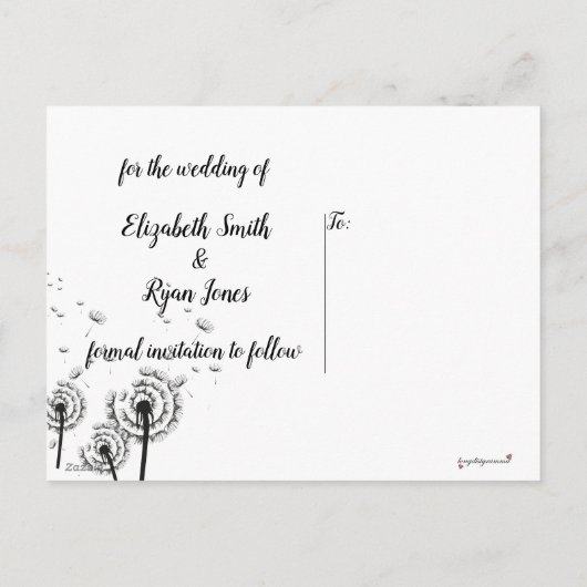 Paardenbloem Pluizen Zwart en Wit Save the Date Aankondigingskaart (Achterkant)