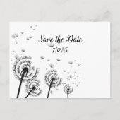 Paardenbloem Pluizen Zwart en Wit Save the Date Aankondigingskaart (Voorkant)