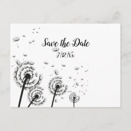 Paardenbloem Pluizen Zwart en Wit Save the Date Aankondigingskaart