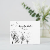 Paardenbloem Pluizen Zwart en Wit Save the Date Aankondigingskaart (Staand voorkant)