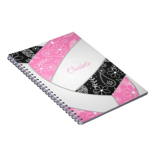 paardenbloem roze zwarte boho volleybal notitieboek (Rechterzijde)