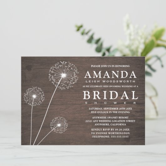 Paardenbloem schuur hout bruids douche uitnodiging (Staand voorkant)
