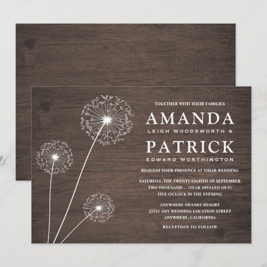 Paardenbloem schuur hout land bruiloft uitnodiging (Voorkant / Achterkant)