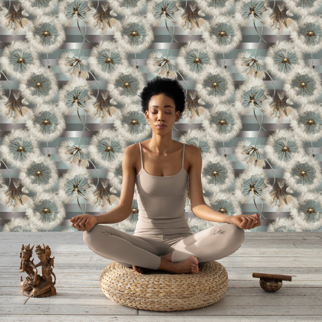 Paardenbloem Seed Heads op Blauwgroen Pastel Peel  Behang (Creator heeft geüpload)