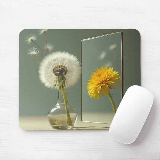 Paardenbloem transformatie weerspiegeld in een spi muismat (Met muis)