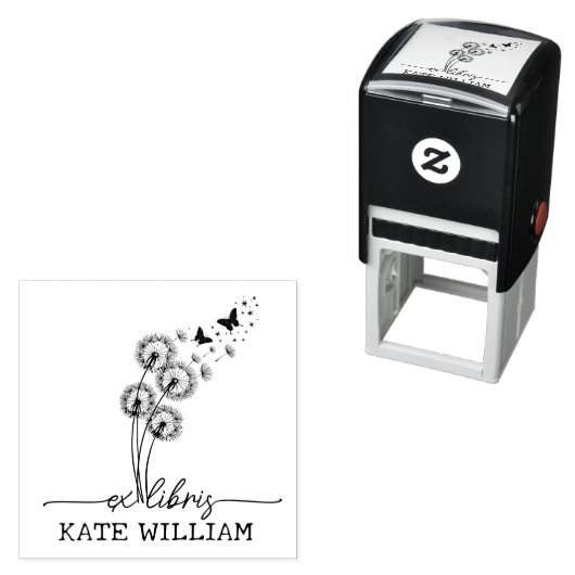 Paardenbloem & Vlinders Custom ex libris Zelfinktende Stempel (In situ)