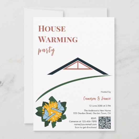 Paardenbloem Vlinders Housewarming Party QR Code Kaart (Voorkant)