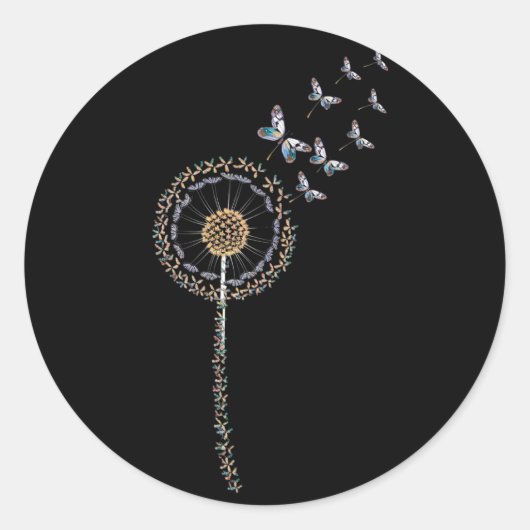 Paardenbloem volledig gemaakt van vlinders ronde sticker (Voorkant)