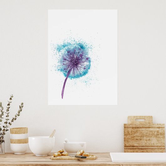 Paardenbloem waterverf decor poster (Keuken)