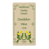 Paardenbloem Wijnflesje Etiket met Donkergroen Lij (Voorkant)