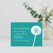 Paardenbloem Wit & Blauwgroen Elopement Aankondigingskaart (Staand voorkant)