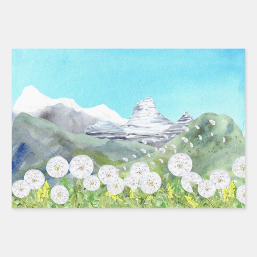 Paardenbloemen Berglandschap Inpakpapier Vel (Voorkant 3)