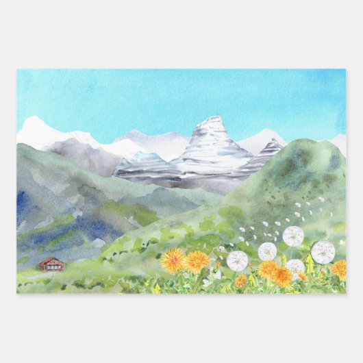 Paardenbloemen Berglandschap Inpakpapier Vel (Voorkant)