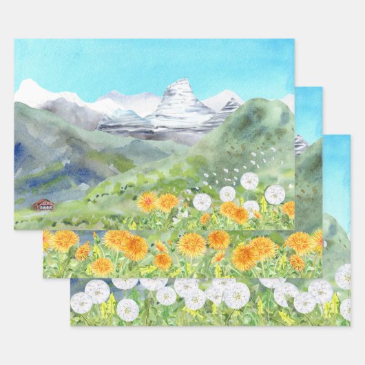 Paardenbloemen Berglandschap Inpakpapier Vel (Set)