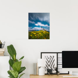 Paardenbloemen bij kerk van St. Primus Jamnik Sl Poster
