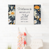 Paardenbloemen Daisies Navy Blue 21e verjaardag We Spandoek (Insitu)