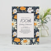 Paardenbloemen Daisies Navy Blue Volwassene 100e V Kaart (Staand voorkant)