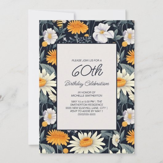 Paardenbloemen Daisies Navy Blue Volwassene 60e Ve Kaart (Voorkant)