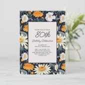 Paardenbloemen Daisies Navy Blue Volwassene 80e Ve Kaart (Staand voorkant)