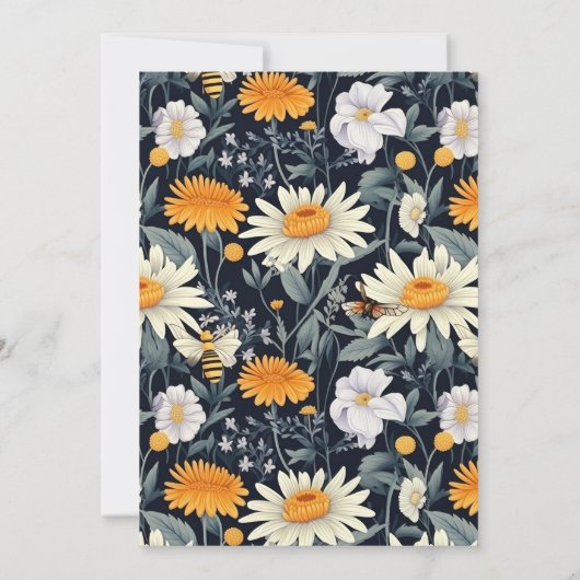 Paardenbloemen Daisies Navy Blue Volwassene 80e Ve Kaart (Achterkant)