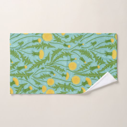 Paardenbloemen, groen, geel en blauw bad handdoek (Handdoek)