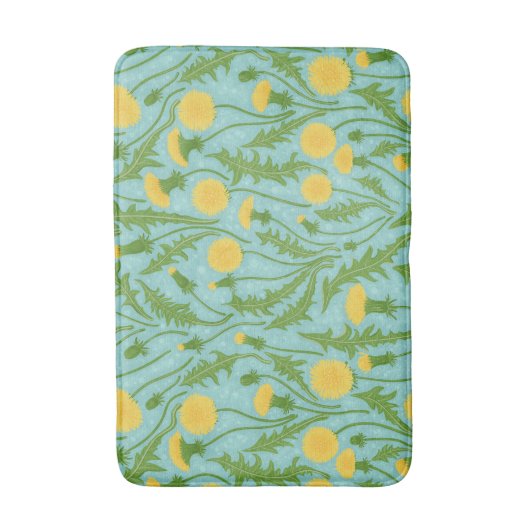 Paardenbloemen, groen, geel en blauw badmat (Voorkant Verticaal)