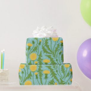 Paardenbloemen, groen, geel en blauw cadeaupapier