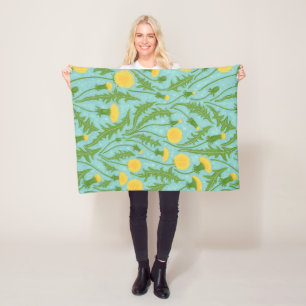 Paardenbloemen, groen, geel en blauw fleece deken