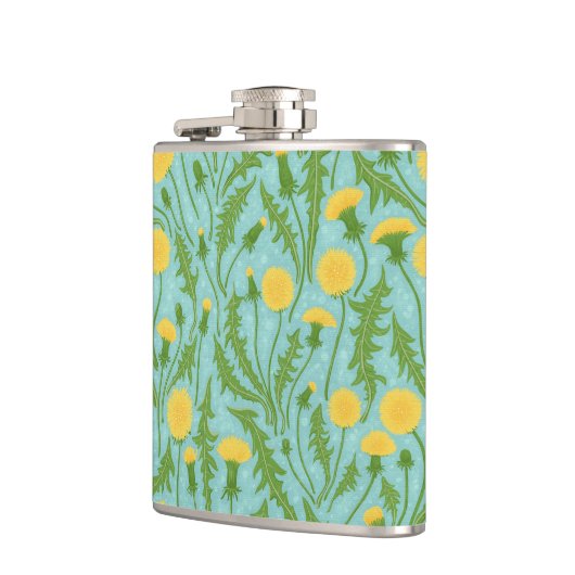 Paardenbloemen, groen, geel en blauw heupfles (Links)