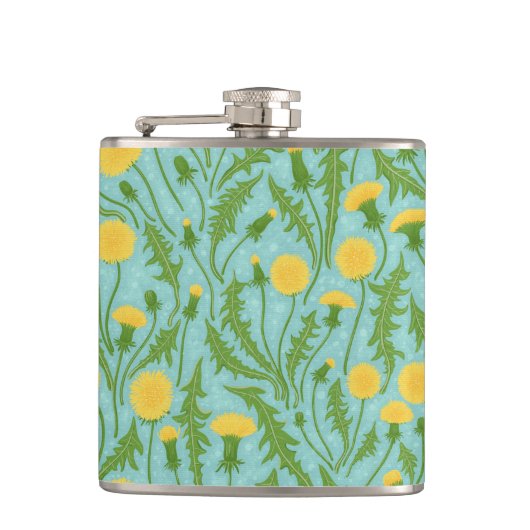 Paardenbloemen, groen, geel en blauw heupfles (Voorkant)